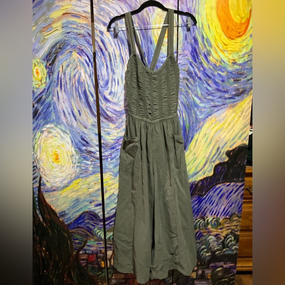 Free People Olive Green Smocked Jumpsuit - Picture 4 of 5